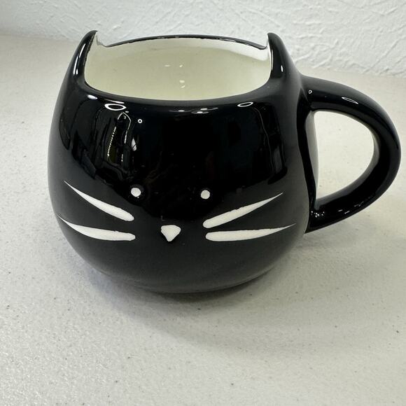 Cat Face Ceramic Coffee Mug Cup with Ears and Whiskers Black Kitty - Picture 1 of 4